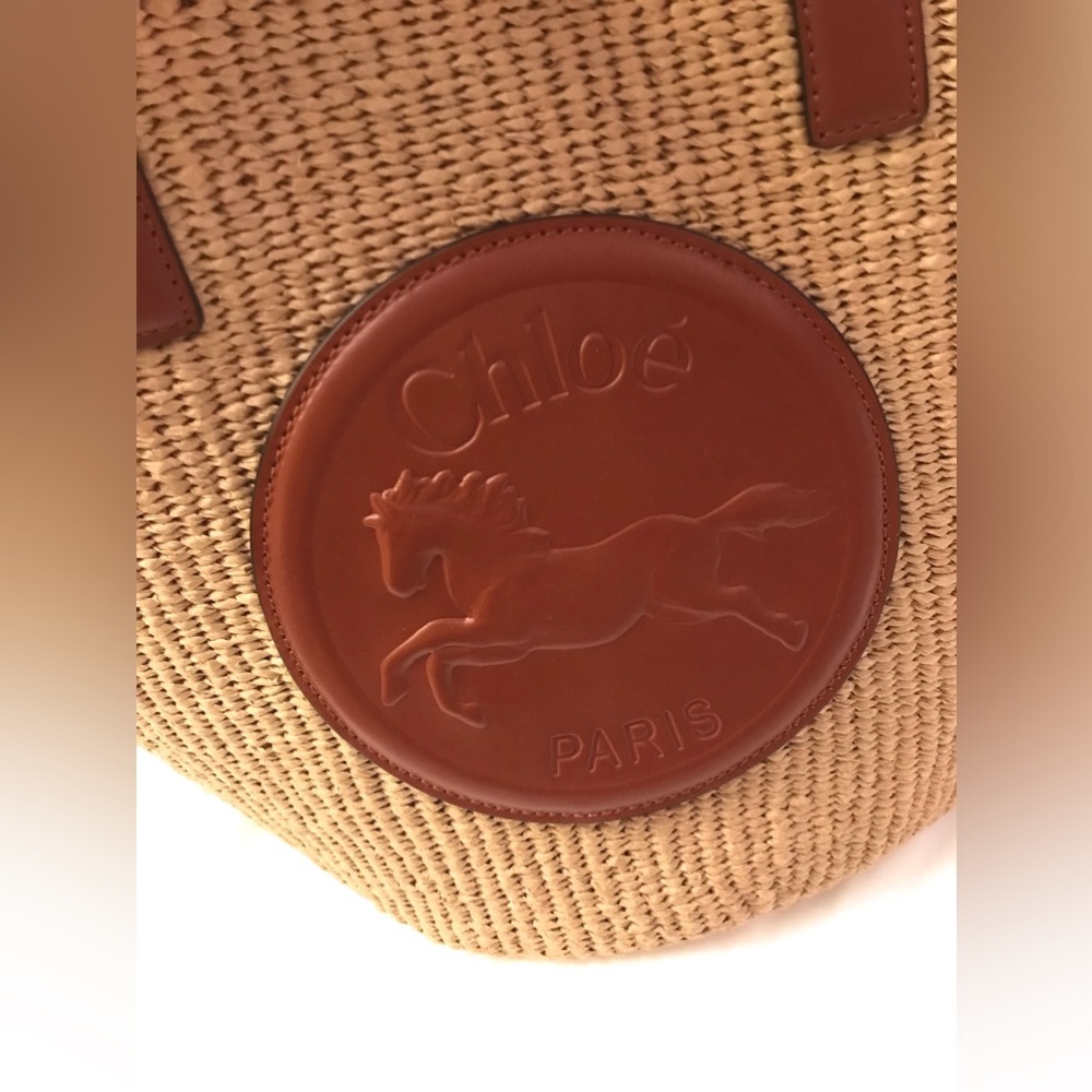 Chloe horse medal raffia straw basket bag - Picture 10 of 16